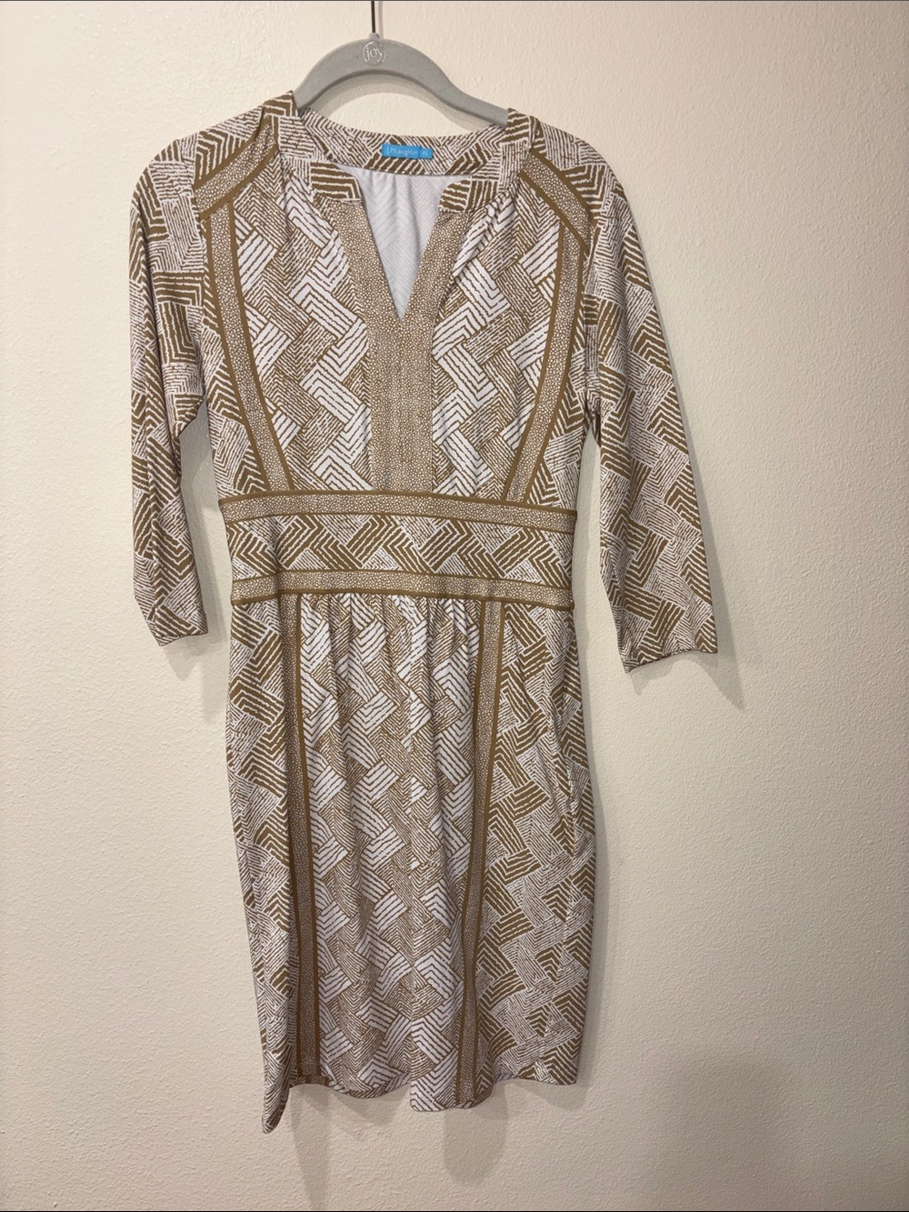 Women's White and Gold Geometric Midi Dress